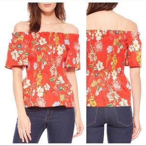 Parker Penn Floral Off the Shoulder Top Red Size Small